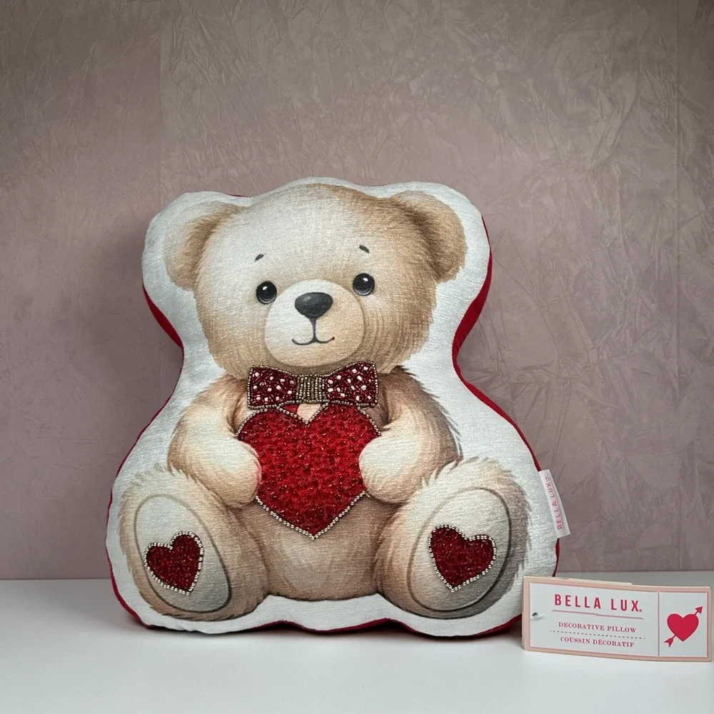 Bella Lux Heartfelt Valentines Teddy Bear Pillow - Red and White